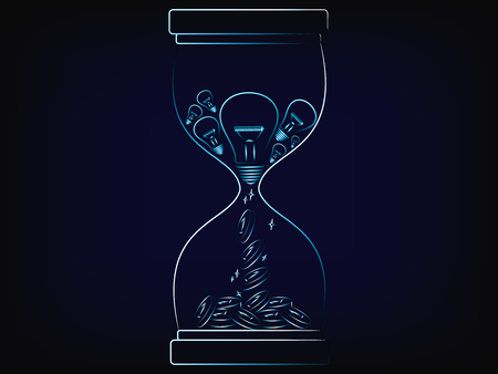idea lightbulbs turning into coins inside an hourglass, concept of exploiting your creativity's...