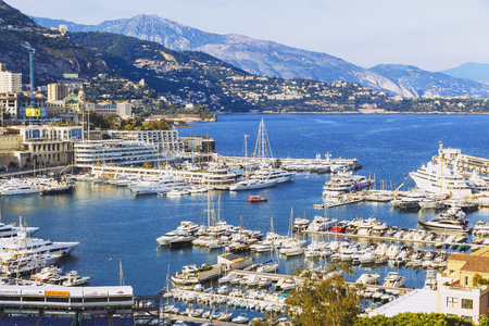 MONACO, MONTECARLO - 06 May, 2016: View of Monaco's harbour and coastline from the Palais Princier Squareのeditorial素材