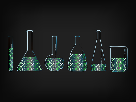 Lab bottles with recycle symbol fill, concept of green economy innovation and experimentsのイラスト素材