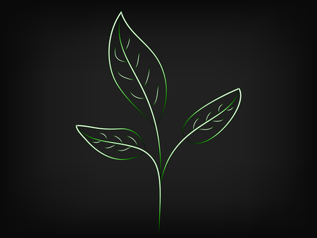 green sedling leaves vector illustration with noen effect on mesh backgroundのイラスト素材