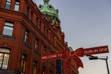 DUBLIN, IRELAND - 2nd January, 2017: beautiful architecture in Dublin One's city centre near Mary Street with Christmas decorationのeditorial素材