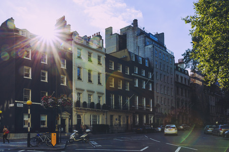 LONDON, UNITED KINGDOM - August 14th, 2016: Detail of beautiful buildings architecture in London city centre in the affluent Mayfair areaのeditorial素材