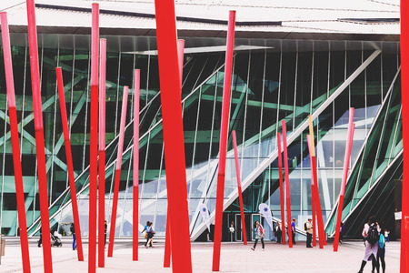 DUBLIN, IRELAND - 5th July, 2017: detail of the Docklands aea of Dublin featuring the Bord Gais Theatreのeditorial素材