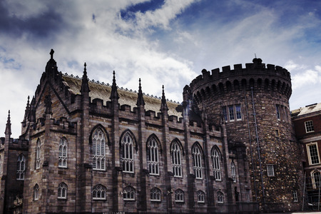 DUBLIN, IRELAND - July 15th , 2017: Architectural detail of Dublin Castle's in Ireland under a dramatic skyのeditorial素材