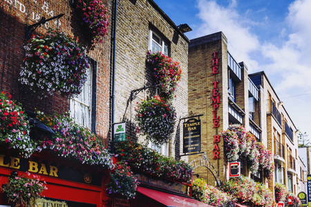 DUBLIN, IRELAND - July 15th , 2017: detail of the historical traditional Irish pub of Temple Bar in the district named after it in Dublin, Irelandのeditorial素材