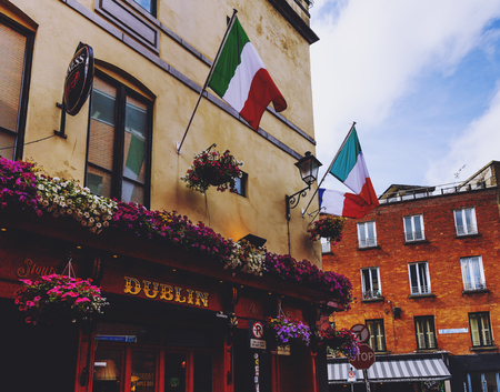 DUBLIN, IRELAND - July 15th , 2017: detail of the pubs and streets in the Temple Bar district in Dublin, Irelandのeditorial素材