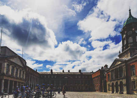 DUBLIN, IRELAND - July 15th , 2017: Wide angle view of Dublin Castle's courtyard in Ireland (with unidentified people)のeditorial素材