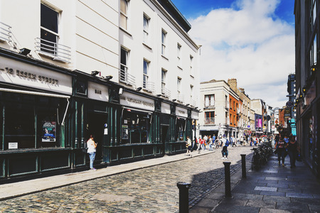 DUBLIN, IRELAND - July 15th , 2017: detail of the pubs and streets in the Temple Bar district in Dublin, Ireland  (with unidentified people)のeditorial素材