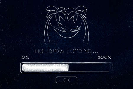 holiday loading: person relaxing on hammoc with progress bar
