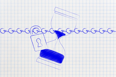 lock or allocate time concept: hourglass protected by a chain with lockの写真素材
