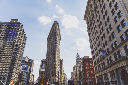 NEW YORK, NY - September 4th, 2017: The iconic Flatiron in lower Manhattan, triangular shaped builidingのeditorial素材
