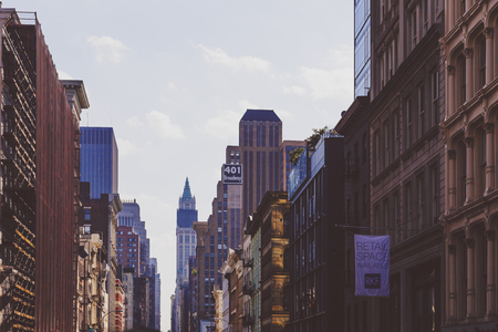 NEW YORK, NEW YORK - September 4th, 2017: Architecture and beautiful buildings along Broadway in Manhattan New York on a sunny late summer dayのeditorial素材