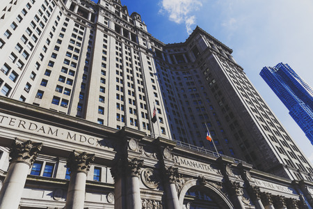 NEW YORK, NEW YORK - September 4th, 2017: Architecture and beautiful buildings in the Manhattan City Hall area in New York on a sunny late summer dayのeditorial素材