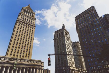 NEW YORK, NEW YORK - September 4th, 2017: Architecture and beautiful buildings in the Manhattan City Hall area in New York on a sunny late summer dayのeditorial素材