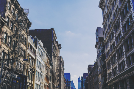 NEW YORK, NEW YORK - September 4th, 2017: Architecture and beautiful buildings along Broadway in Manhattan New York on a sunny late summer dayのeditorial素材