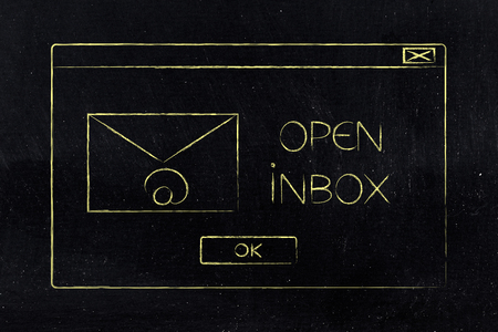 open inbox pop-up message with email envelope icon and Ok buttonの写真素材