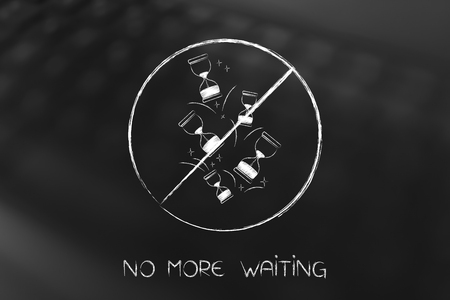 no more waiting conceptual illustration: hourglasses crossed out の写真素材