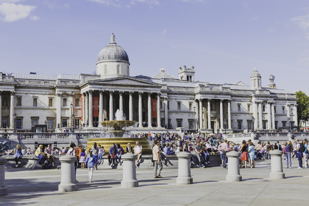 LONDON, UNITED KINGDOM - August 13th, 2014: view of the National Gallery in Trafalgar Square in London city centreのeditorial素材