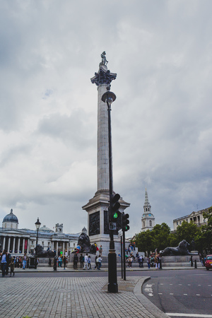 LONDON, UNITED KINGDOM - August 12th, 2014: view of Trafalgar Square and Nelson's Column in London city centre, one of the most iconic area of the cityのeditorial素材