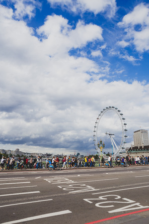 LONDON, UNITED KINGDOM - August 12th, 2014: view of the iconic London Eye ferris wheels as seen from the area surrounding Westminster Palaceのeditorial素材