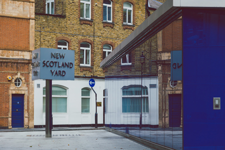 LONDON, UNITED KINGDOM - August, 13th, 2015: exterior of Scotland's yard, intelligence agencyのeditorial素材