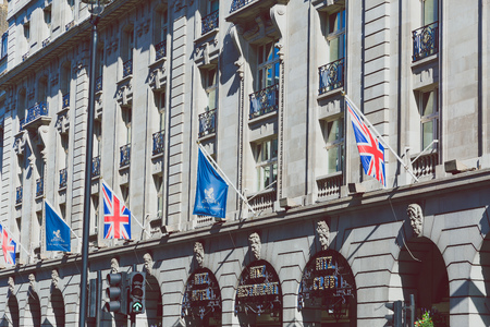 LONDON, UNITED KINGDOM - August, 21th, 2015: detail of the Ritz Hotel in central London under a vibrant blue skyのeditorial素材