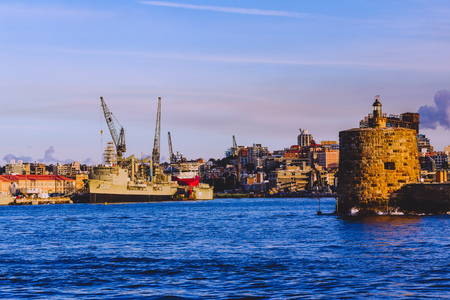 SYDNEY, AUSTRALIA - July 11th, 2013: Industrali-looking area of Sydney Harbourのeditorial素材