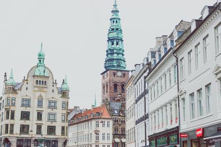 COPENHAGEN, DENMARK - March 9th, 2018: Architecture and buildings of Stroget, the main shopping street of Copenhagen featuring the typical Scandinavian styleのeditorial素材