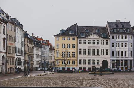 COPENHAGEN, DENMARK - March 11th, 2018: Architecture and details of Stroget the main shopping street of Copenhagen city centreのeditorial素材