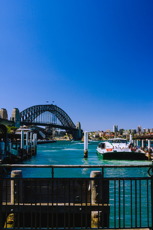SYDNEY, AUSTRALIA - December 16th, 2013: View of Sydney Harbour and Circular Quay area featuring the iconic Harbour Bridgeのeditorial素材