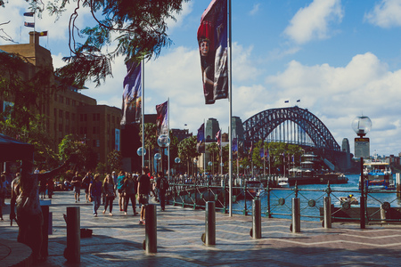 SYDNEY, AUSTRALIA - December 16th, 2013: View of Sydney Harbour and Circular Quay area featuring the iconic Harbour Bridgeのeditorial素材