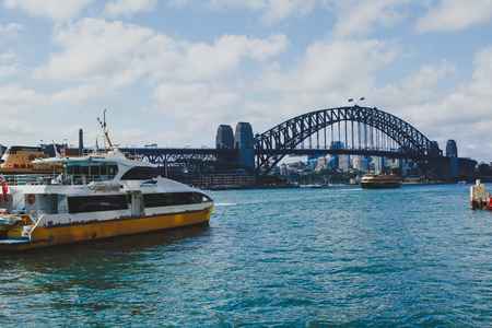 SYDNEY, AUSTRALIA - December 16th, 2013: View of Sydney Harbour and Circular Quay area featuring the iconic Harbour Bridgeのeditorial素材