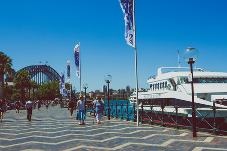 SYDNEY, AUSTRALIA - December 16th, 2013: View of Sydney Harbour and Circular Quay area featuring the iconic Harbour Bridgeのeditorial素材