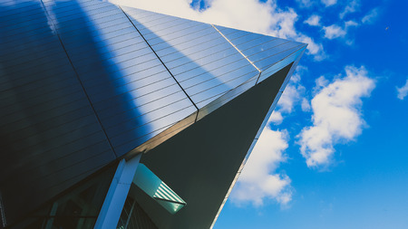 DUBLIN, IRELAND - March 24th, 2018: detail of the Bord Gais Energy Theatre with light reflection under a deep blue skyのeditorial素材