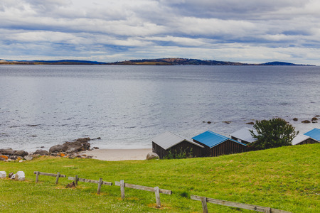 HOBART, AUSTRALIA - December 24th, 2013: Taroona boat sheds on the Derwent River, Taroona Tasmaniaのeditorial素材