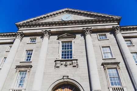 DUBLIN, IRELAND- April 25th, 2018: exterior of the famous Trinity College in Dublin city centreのeditorial素材