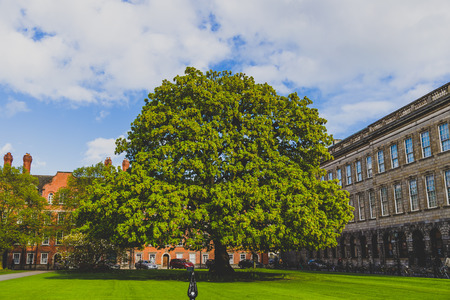 DUBLIN, IRELAND- April 25th, 2018: view of the courtyard of the famous Trinity college in Dublin...