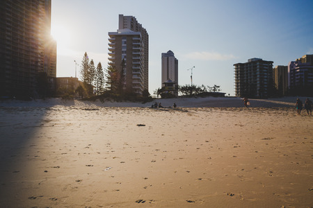 GOLD COAST, AUSTRALIA - January 5th, 2014: the beach and landscape in Surfers Paradise on the Gold Coast, a popular destination in Queenslandのeditorial素材