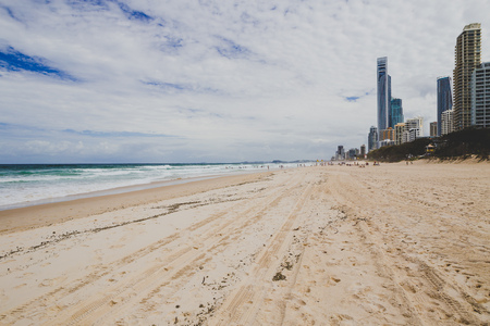 GOLD COAST, AUSTRALIA - January 9th, 2014: the beach and landscape in Surfers Paradise on the Gold Coast, a popular destination in Queenslandのeditorial素材