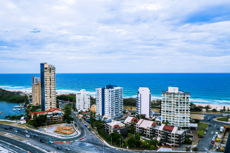 GOLD COAST, AUSTRALIA - December 26th, 2013: detail of the coastline and skyscrapers in Surfers Paradise, Gold Coast in Queenslandのeditorial素材