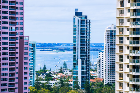 GOLD COAST, AUSTRALIA - December 28th, 2013: detail of the coastline and skyscrapers in Surfers Paradise, Gold Coast in Queenslandのeditorial素材