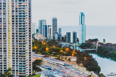 GOLD COAST, AUSTRALIA - December 28th, 2013: detail of the coastline and skyscrapers in Surfers Paradise, Gold Coast in Queenslandのeditorial素材