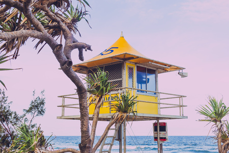 lifeguard huts on the beach in Surfers Paradise in Gold Coast, a popular destination in Queenslandの写真素材