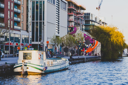 DUBLIN, IRELAND - April 30th, 2018: Evening view of Grand Canal Dock in Dublin cityのeditorial素材