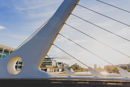 DUBLIN, IRELAND - May 12th, 2018: the Samuel Beckett bridge over the river Liffey in Dublin Docklandsのeditorial素材