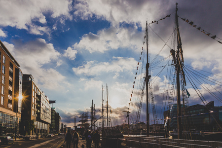 DUBLIN, IRELAND - June 2nd, 2018: heritage vessels along the river Liffey in Dublin docklands for the Tall Ships Regatta 2018のeditorial素材