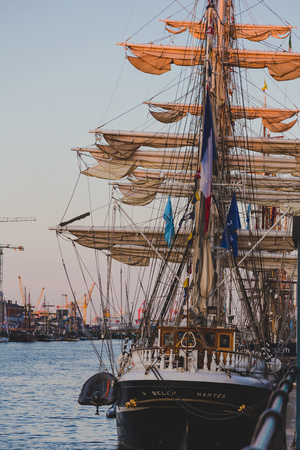 DUBLIN, IRELAND - June 3rd, 2018: heritage vessels along the river Liffey in Dublin docklands for...