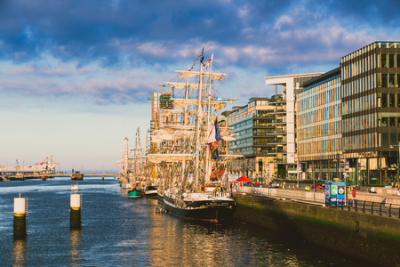 DUBLIN, IRELAND - June 2nd, 2018: heritage vessels along the river Liffey in Dublin docklands for the Tall Ships Regatta 2018のeditorial素材