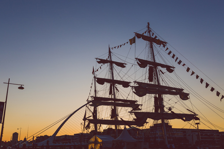 DUBLIN, IRELAND - June 3rd, 2018: heritage vessels along the river Liffey in Dublin docklands for...