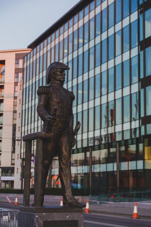 DUBLIN, IRELAND - June 3rd, 2018: statue of Admiral William along the river Liffey in Dublin docklands close to the Samuel Beckett Bridgeのeditorial素材